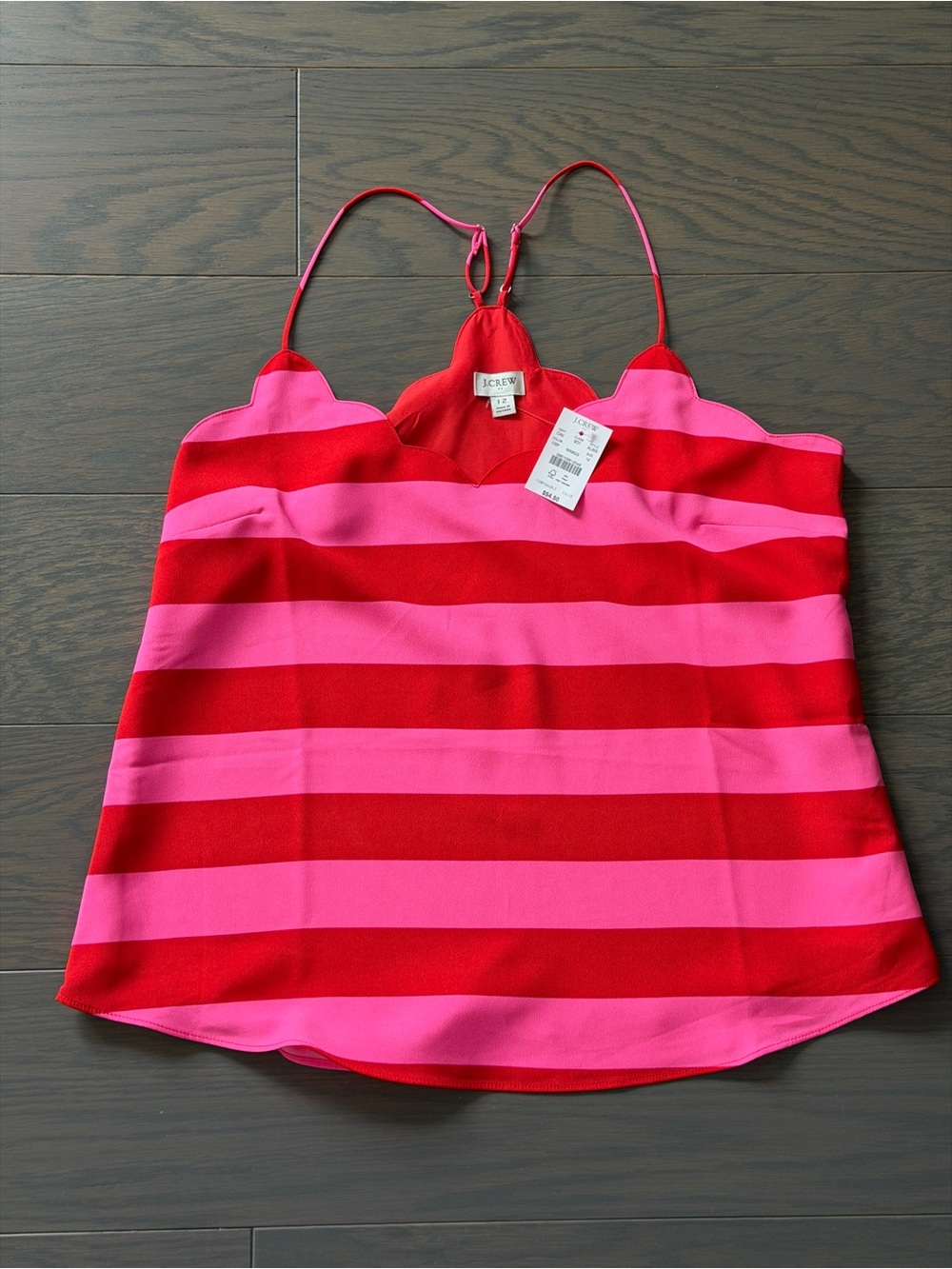 NWT J. Crew Pink & Red Striped Scallop Cami